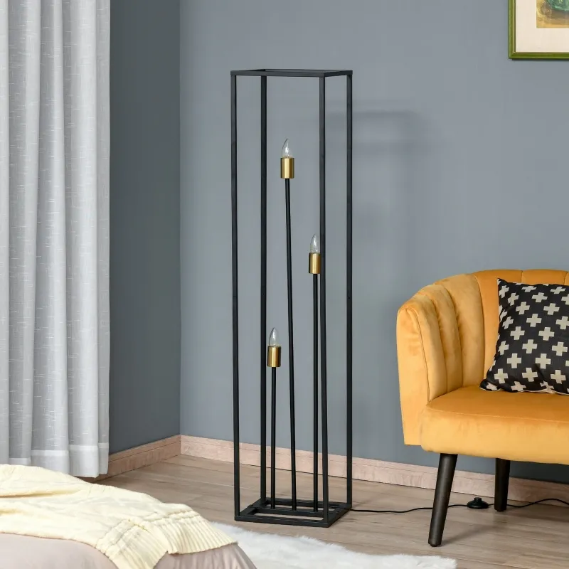 HOMCOM Modern Floor Lamp, 3-Light Freestanding Lamp for Living Room, Bedroom, and Office, Black