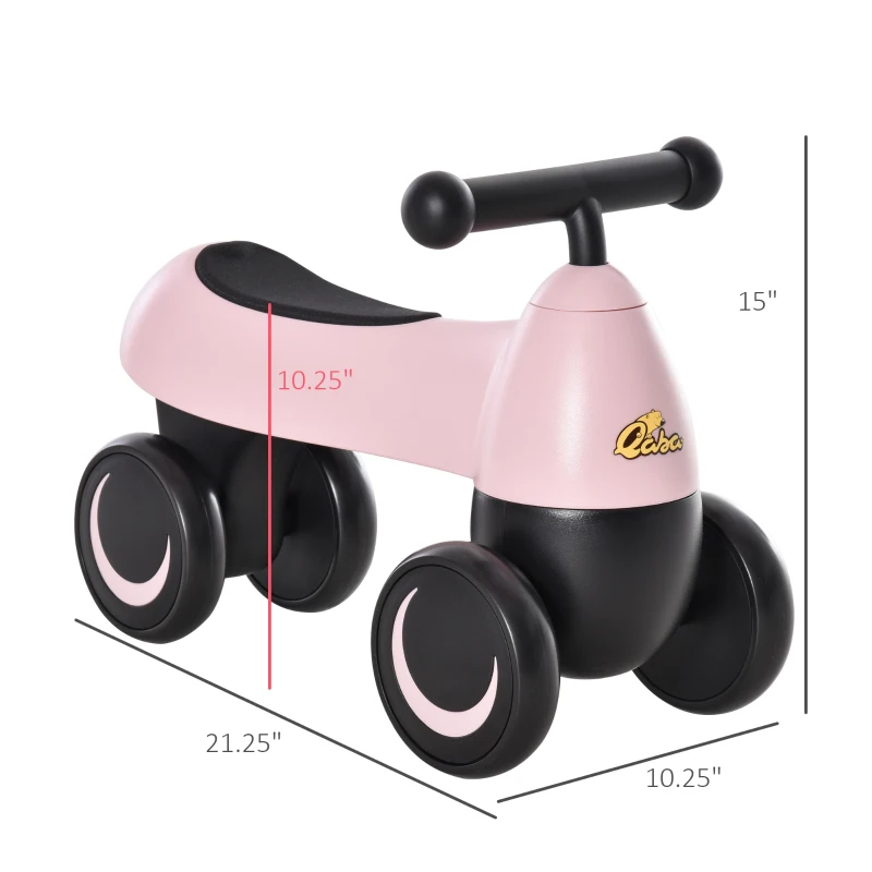 Qaba Baby Balance Bike for 18-36 Months, Toddler No Pedal Ride-on Walking Bike with 4 Wheels Gifts for Boys Girls, Pink