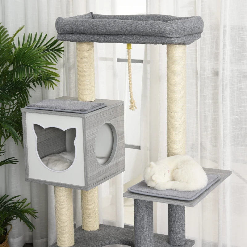 PawHut Plush Cat Tree Activity Center w/ Sisal Posts Hammock Perch Condo Cushions