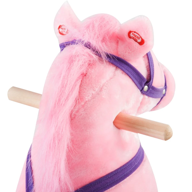 Qaba Kids Interactive Plush Mechanical Walking Ride On Horse Toy with Wheels - Pink