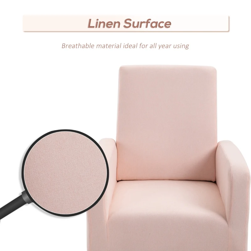 HOMCOM Accent Lounge Rocking Chair with Solid Curved Wood Base and Linen Padded Seat, Pink