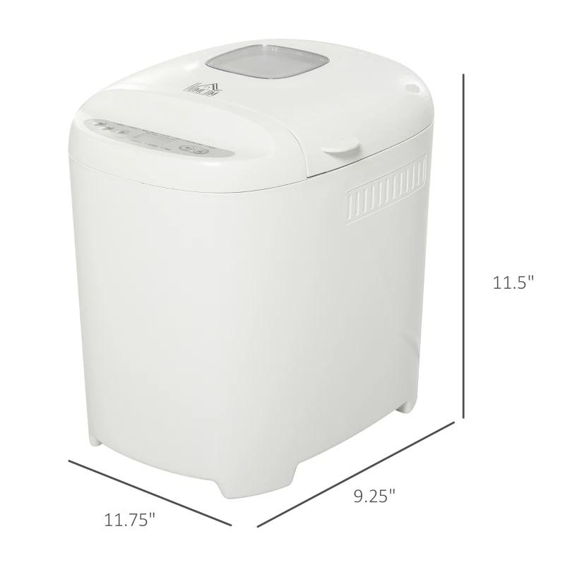 HOMCOM 2 Pound Non-Stick Bread Maker Machine With 11 Menu Settings, 2 Loaf Sizes, 3 Crust Colors, 13h Delay Timer, 1h Warming Function, 550W
