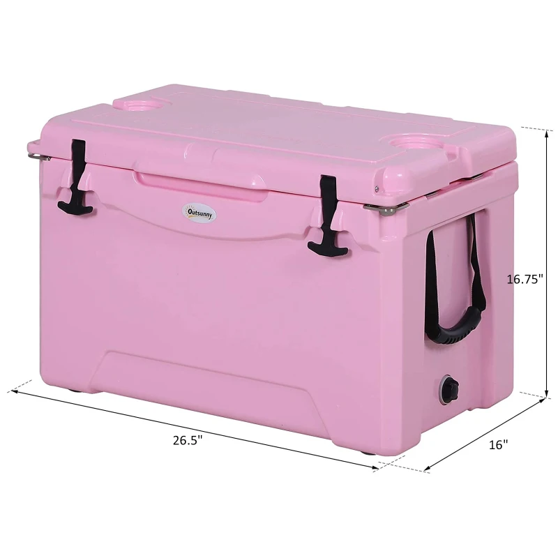 Outsunny 50 Quart Heavy Duty Ice Cooler Outdoor Insulated Cooling Box Easy Portable Cooling Bin Pink
