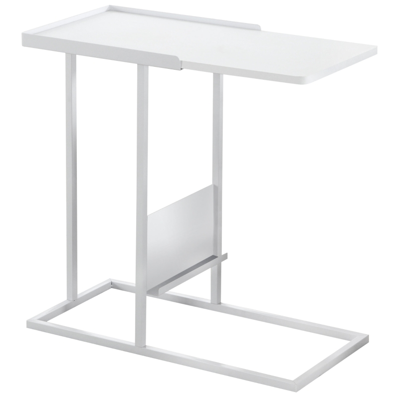 Monarch 24" Modern Metal Frame C-Shaped Side Accent Table with Magazine Storage Rack - White Finish