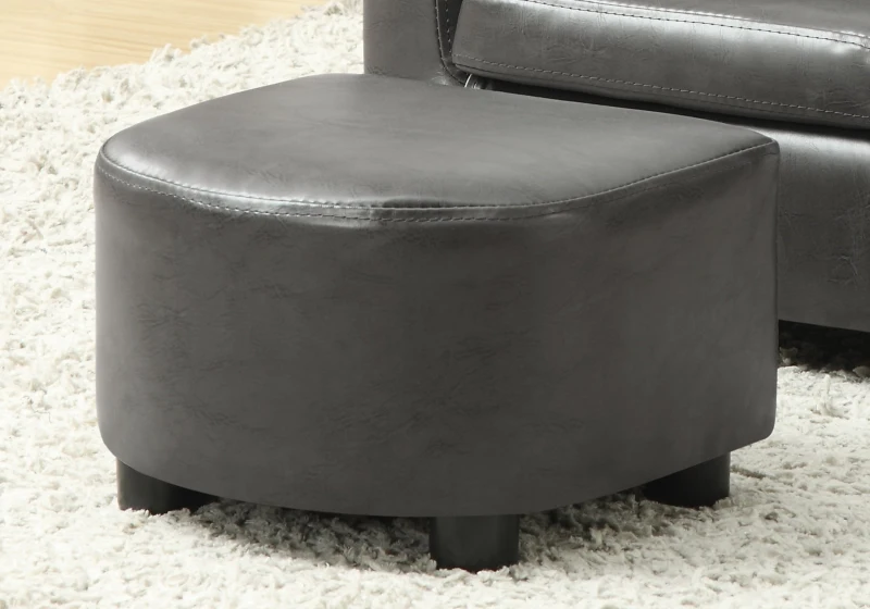 Monarch Kids' Upholstered Leather-Look Barrel Club Chair with Matching Ottoman - Charcoal Grey