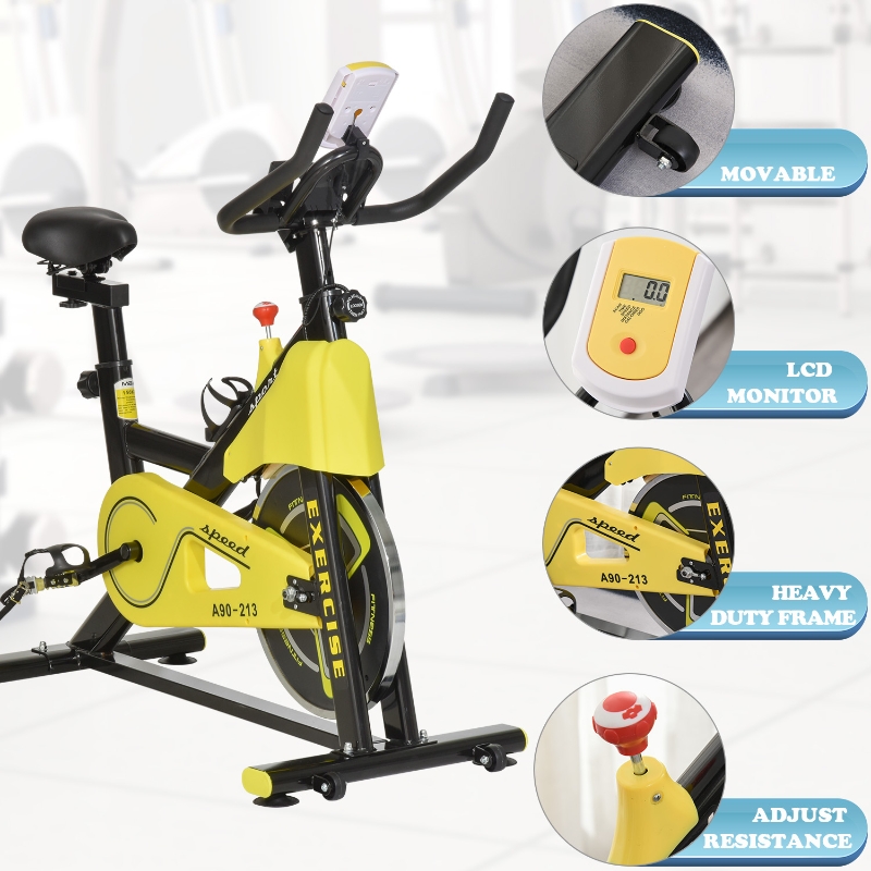 Soozier Exercise Bike Indoor Cycling Bike Stationary Bicycle with Belt Drive Adjustable Resistance Seat Handlebar LCD Display | Aosom Canada