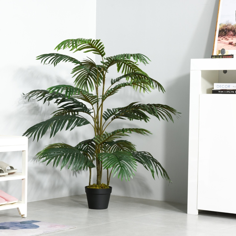 Outsunny 4.6FT Artificial Palm Tree Faux Plant with 20 Leaves in Nursery Pot for Indoor Outdoor Greenery Home Office Decor