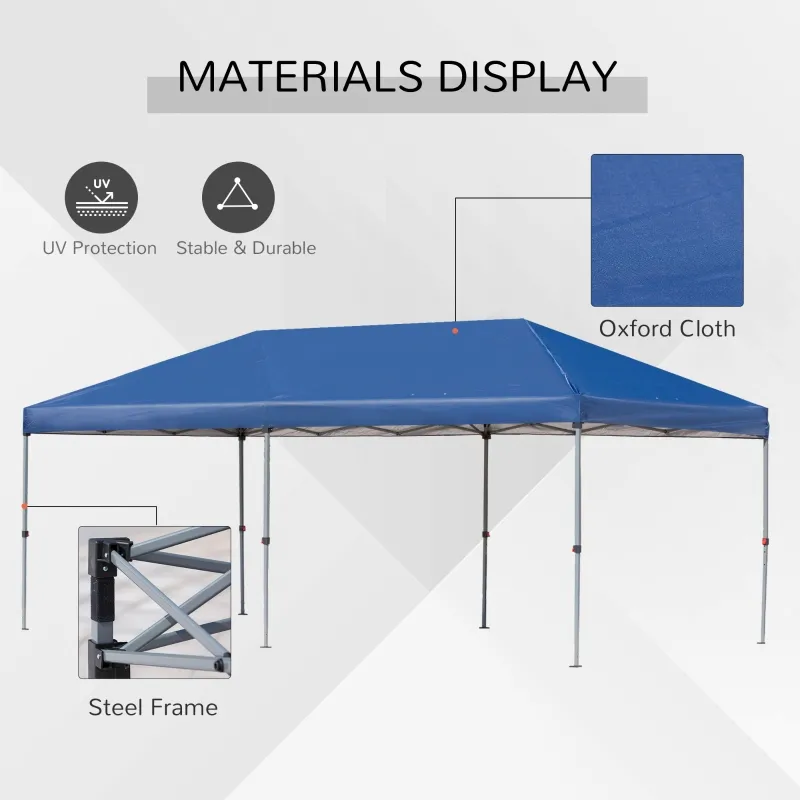 Outsunny 20' x 8' Outdoor Pop-Up Party Tent Canopy Gazebo with Mesh Sidewalls, 3-Level Adjustable Height, Handy Bag, Blue