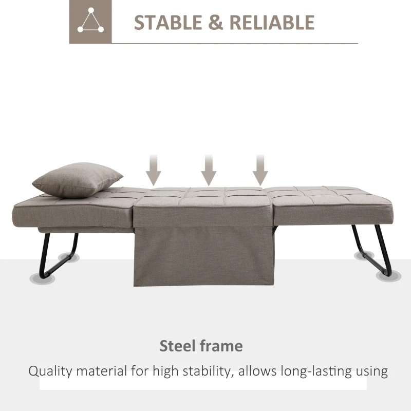 HOMCOM 4-In-1 Design Convertible Sofa Tea Table Lounge Chair Single Bed with 5-Level Adjustable Backrest, Footstool and Metal Frame for Living Room Bedroom, Light Brown