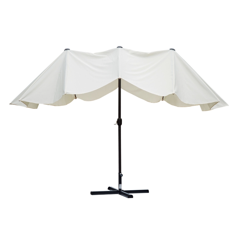 Outsunny 15ft Outdoor Twin Patio Umbrella Garden Double-Sided Market Parasol Sun Shelter with Crank Beige
