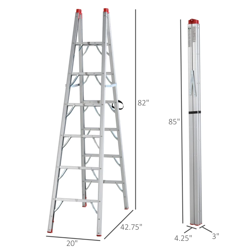 HomCom Multi-Purpose Folding Aluminum Ladder with 6 Platforms, for Indoor & Outdoor Use & a 330lbs Capacity, 82" Tall