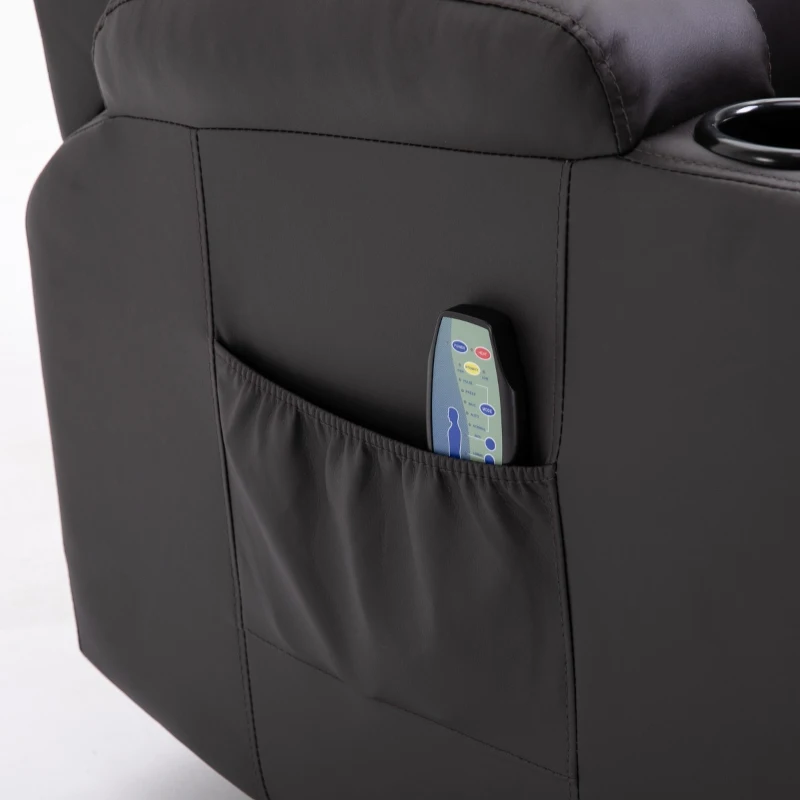 HOMCOM Luxury Faux Leather Heated Vibrating 8 Point Massage Recliner Chair with 360 Swivel and Remote, Dark Brown