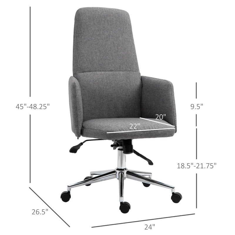 Vinsetto High Back Office Computer Chair with Breathable Fabric, Padded Armrest, and Swivel Wheels - Grey