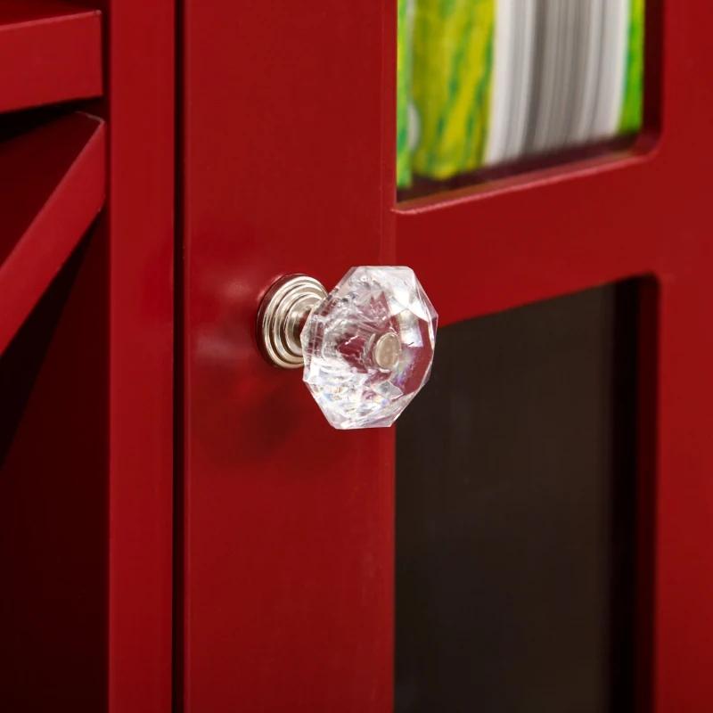 HOMCOM Sideboard, Glass Door Serving Buffet Cabinet, Liquor Cabinet with 12 Bottle Wine Rack, Red