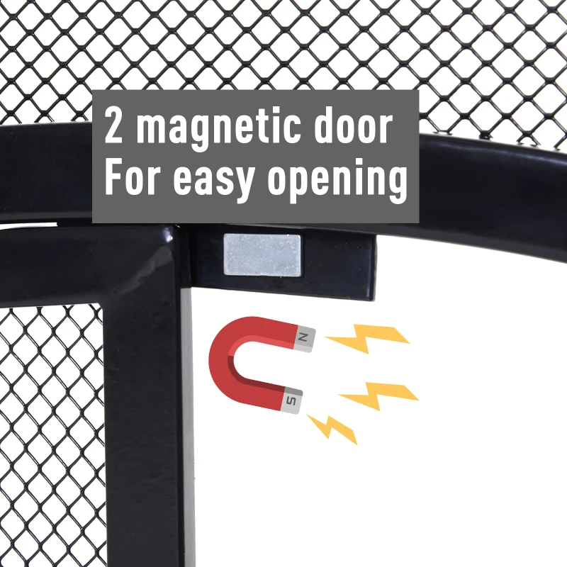 HOMCOM Fireplace Mesh Screen with Hinged Magnetic Doors and Standing Decorative Scrollwork