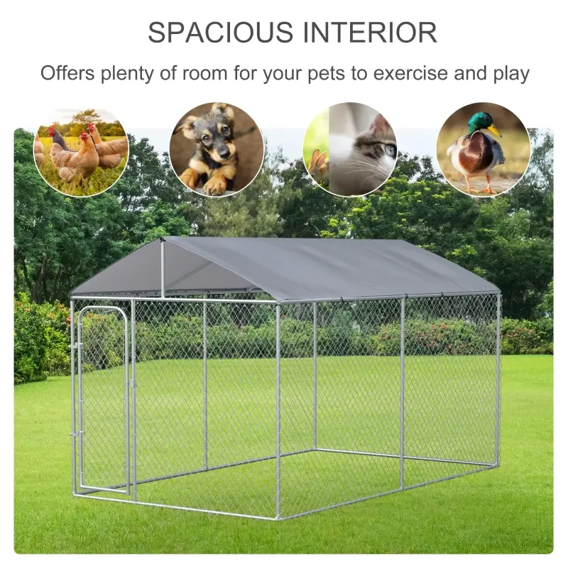 PawHut 13' x 7.5' x 7.5' Dog Kennel, Outdoor Dog Run with Waterproof, UV Resistant Roof, Lockable Door for Large-Sized Dogs, Silver