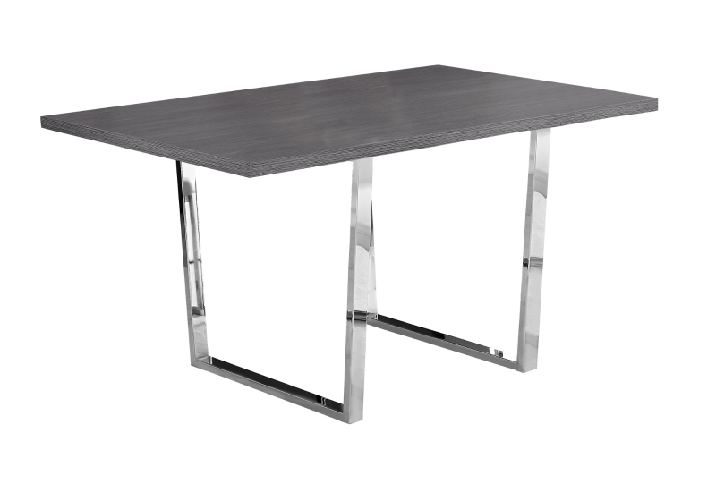 Monarch 59" x 36" Rectangular Wood-Look Finish Chrome Metal Leg Modern Dining Table - Grey