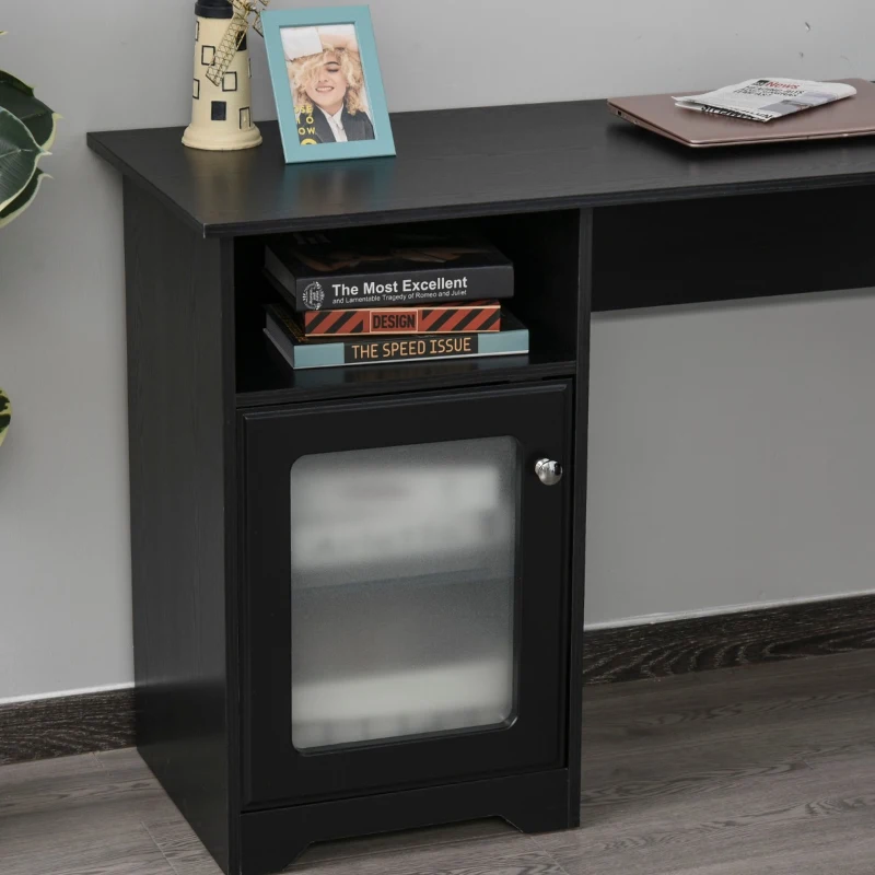 HOMCOM L-Shaped Corner Computer Desk PC Workstation Student Writing Table with Storage Shelf & Drawers, Black