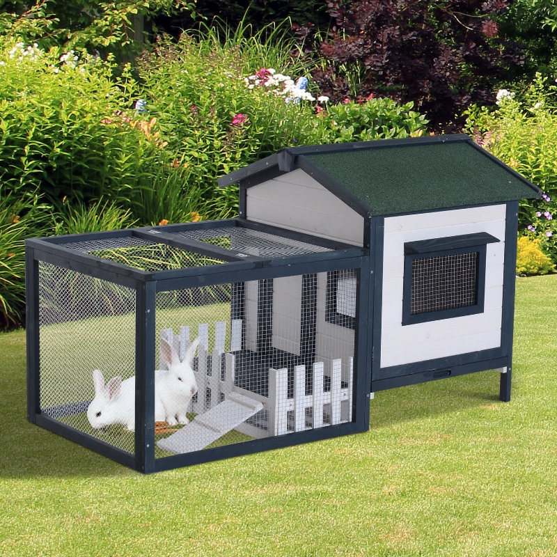 PawHut 59" x 31" x 33" Wooden Rabbit Hutch Bunny Cage Pet House Chicken Coop Poultry w/ Fence Run