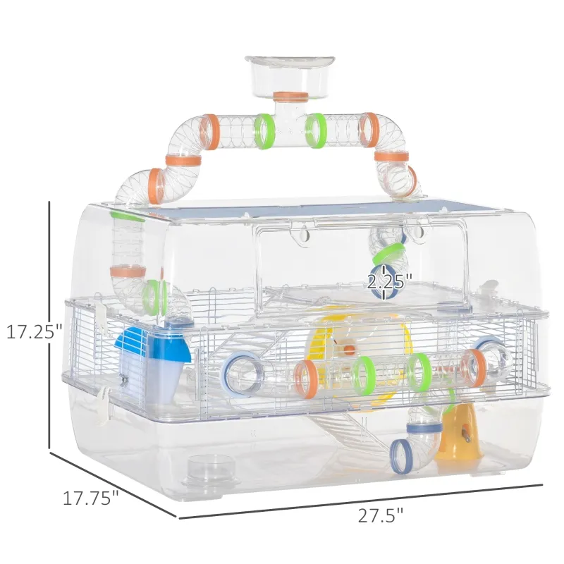 PawHut Transparent Gerbil Kennel for Travel, Comes with Exercise Wheel to Promote Play