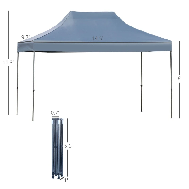 Outsunny 10' x 15' Pop Up Canopy Gazebo with 3-Level Adjustable Height, Wheeled Roller Bag, UV Fighting Roof, Grey