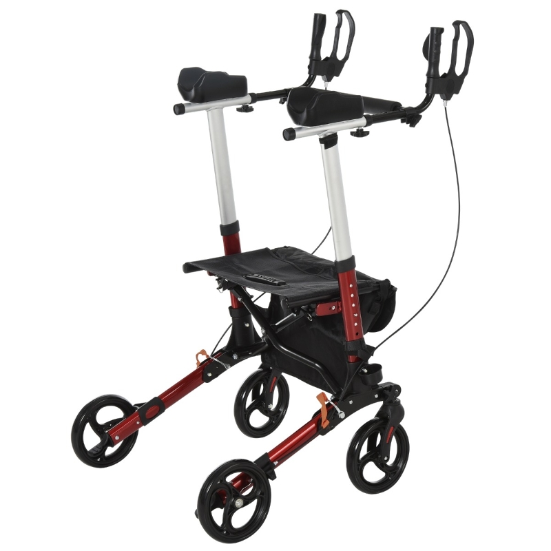 Red Steel Heavy Duty Folding Rollator Walker