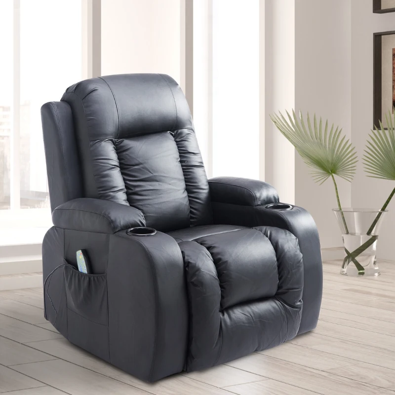 Open Box HOMCOM Luxury Faux Leather Heated Vibrating Massage Recliner Chair with Remote - Black