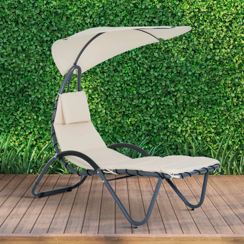 Outsunny Garden Lounge Chaise Outdoor Sleeping Bed Arc Stand Cream
