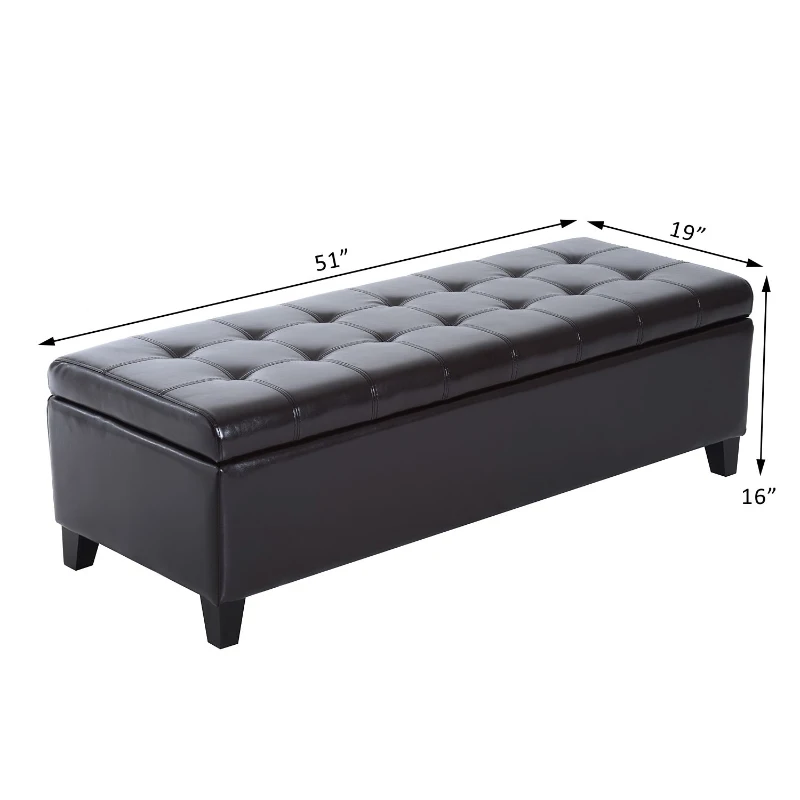 Open Box HomCom Large 51” Tufted Faux Leather Ottoman Storage Bench - Dark Brown
