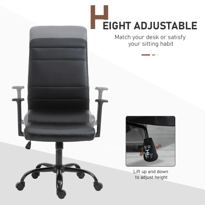 Vinsetto Morden High-Back Office Chair Faux Leather Rocking Swivel Computer Home Desk Chair with Adjustable Height, Metal Legs, Armrest, Wheels, Black