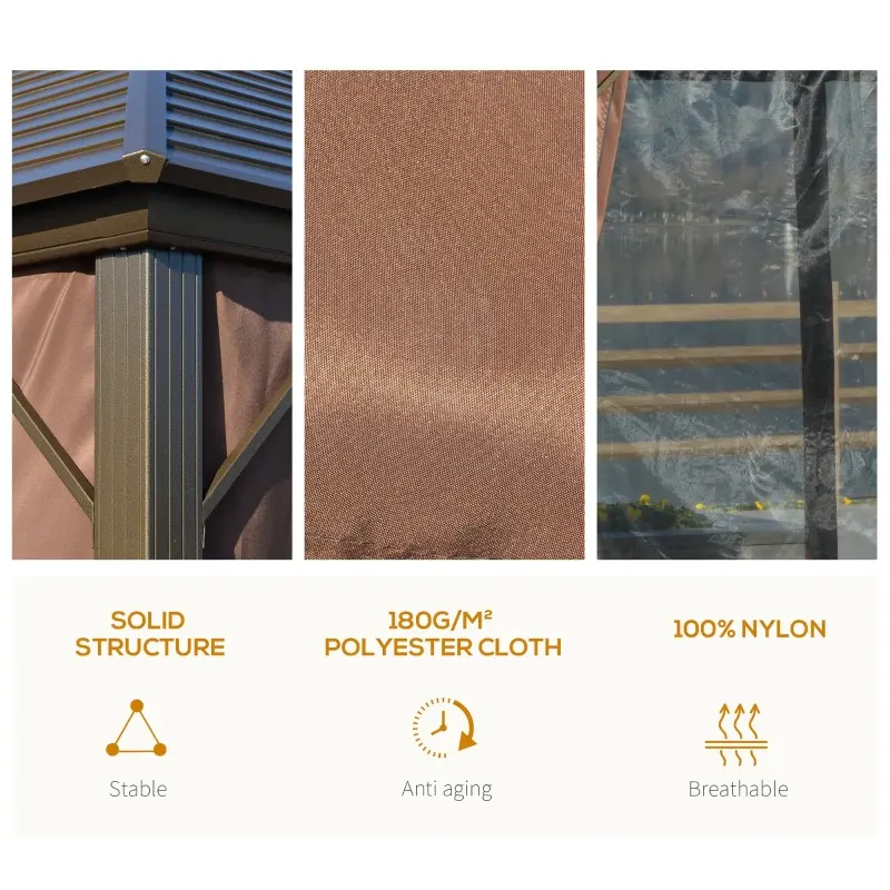 Outsunny 10' x 12' Hardtop Gazebo with Metal Roof, Aluminum Frame & Sidewalls, Outdoor Shelter for Patio and Garden