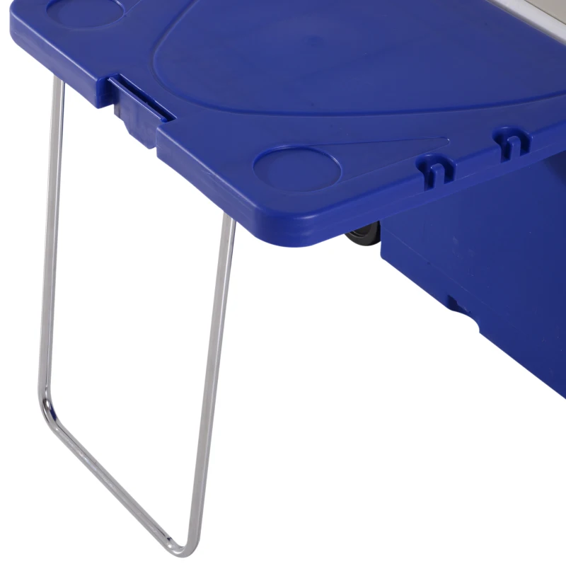 Outsunny 28L Cooler Box Folding Picnic Table Chair Set Outdoor Freezer and Foldable Table and 2 Chairs For Garden Camping Hiking Picnic Blue