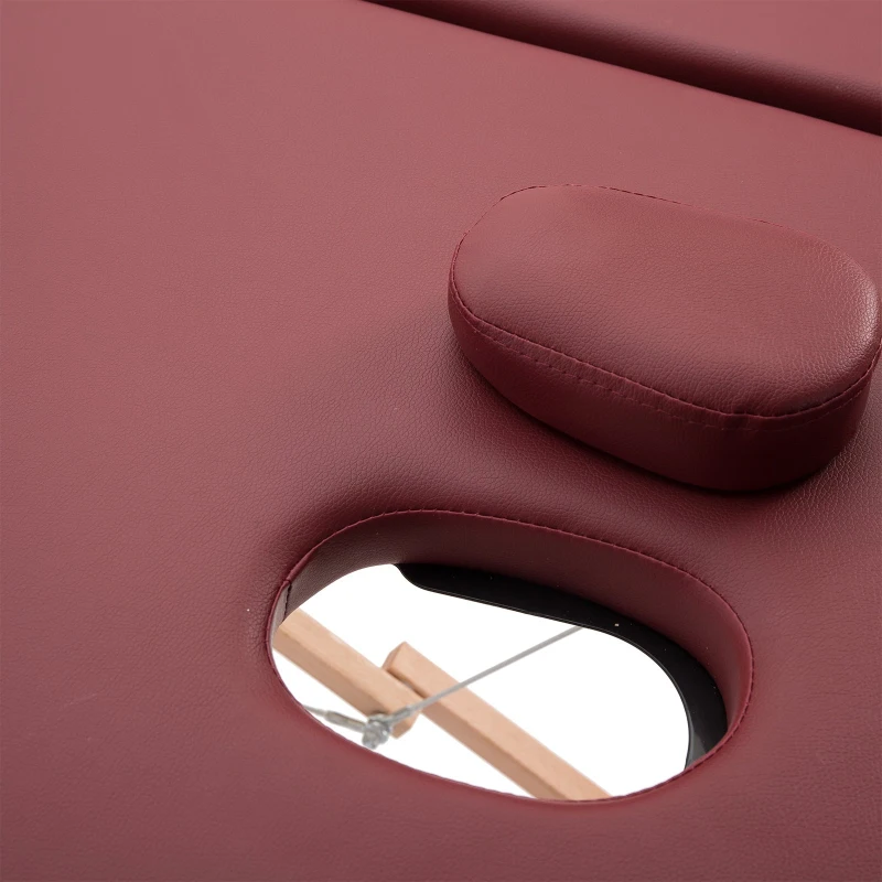 HOMCOM 3 Fold Massage Table w/ Carry Case Foldable Facial Spa Couch Dark Red