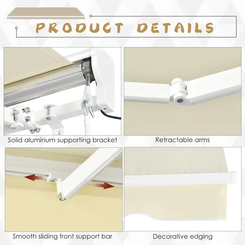 Outsunny 12' x 10' Patio Motorized/Manual Retractable Awning Outdoor Sun Shade Shelter Deck Remote Control Canopy, Beige