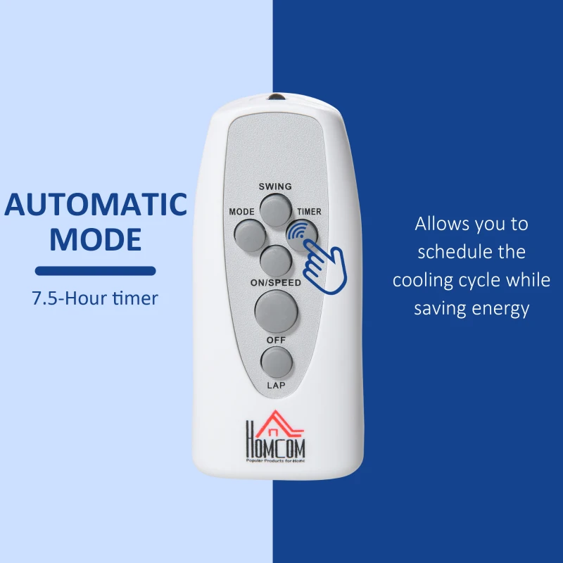 HOMCOM 16 Inch Pedestal Standing Fan Floor Fan with 3 Speeds, 85° Oscillation, LED Panel, Remote Controller, 7.5-Hour Timer, Adjustable Heights for Living Room, Bedroom, Office, Black/White