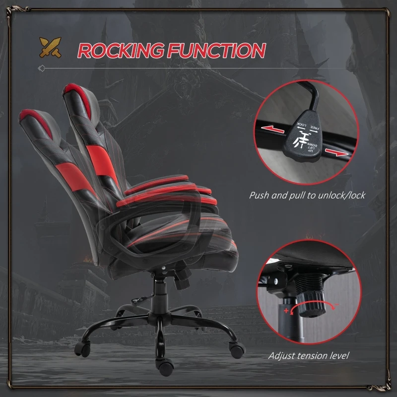 Vinsetto Racing Style Gaming Chair Ergonomic High Back Computer Office Chair PU Leather with 360° Swivel Rocking Adjustable Height Padded Armrest Red