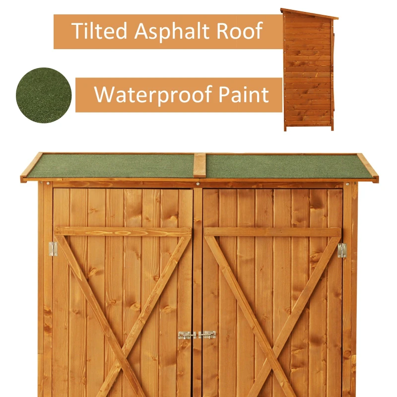 Outsunny 54.75''x29.5''x63'' Garden Storage Shed Asphalt Roof Wooden Timber Double Door Utility Storage House w/ Movable Shelf & Fixed Fittings, Natural