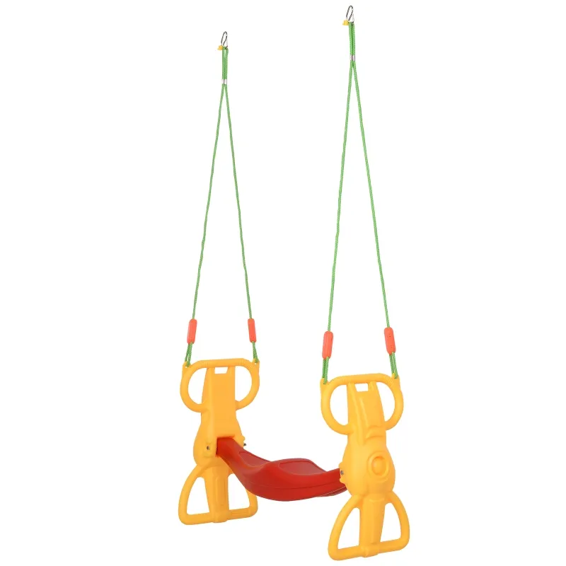 Qaba Kids Swing Set 2 Seat Glider with Plastic Hanging for 3+ Years Old Boys and Girls Outdoor Indoor