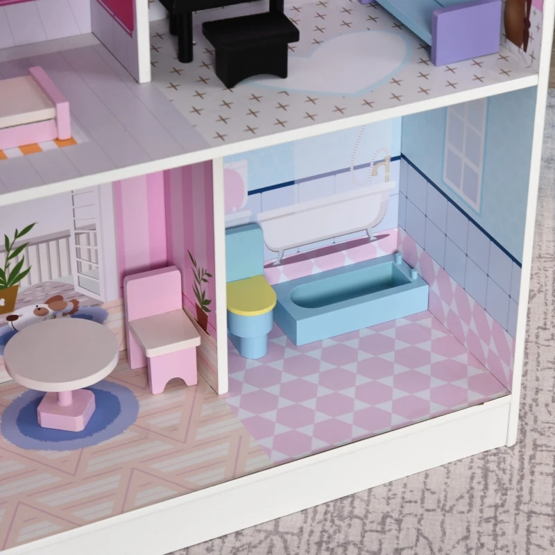 Qaba 2 in 1 Multifunctional Kids kitchen Doll House Toddler Pretend Play Toy Kitchen with Accessories Realistic Play Cooking Set for Girls Boys Pink