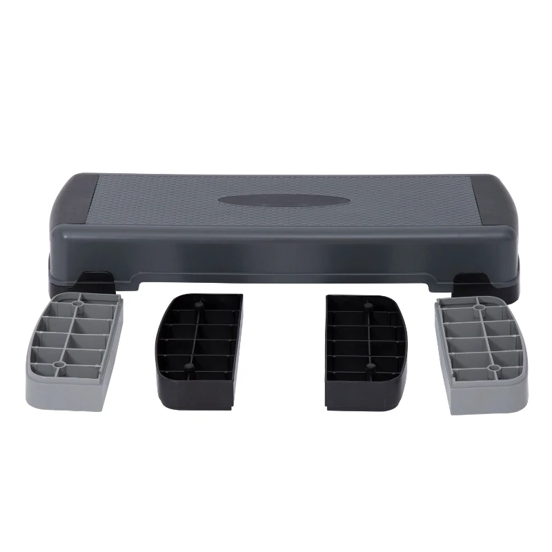 Soozier 35” Adjustable Aerobic Platform Stepper with Risers 6” 8” 10” Cardio Fitness Trainer Workout Step, Black Grey