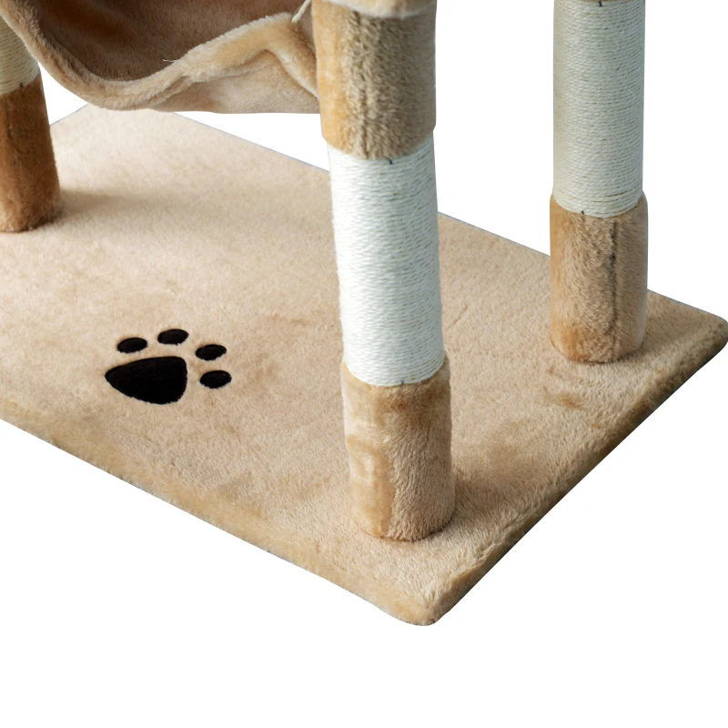 PawHut 55-inch Deluxe Cat Scratching Tree Kitten Condo Play House Kitty Scratcher Multi-level Tower Pet Furniture Beige