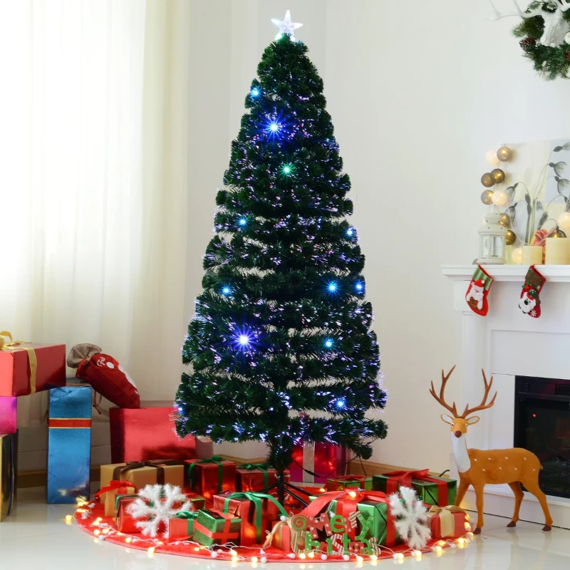 Open Box HOMCOM 6ft Artificial Pre-Lit Fiber Optic Holiday Christmas Tree with 28 LED Lights