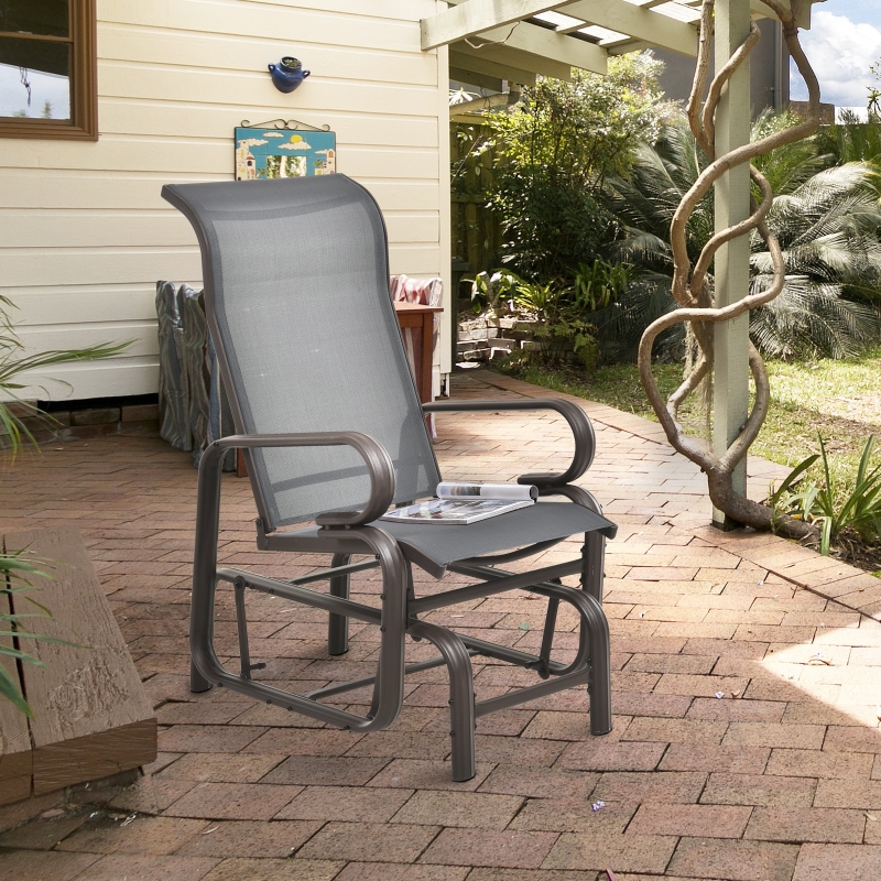 Outsunny Garden Glider Seat Outdoor Rocking Chair Swing Furniture Dark Grey