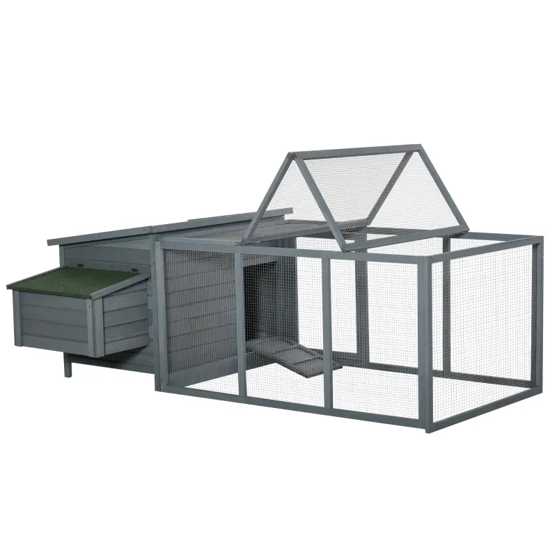PawHut 88" Large Wooden Chicken Coop Outdoor Hen House Poultry Cage Pen Backyard with Run, Nesting Box, Waterproof Roof and Removable Tray, Gray