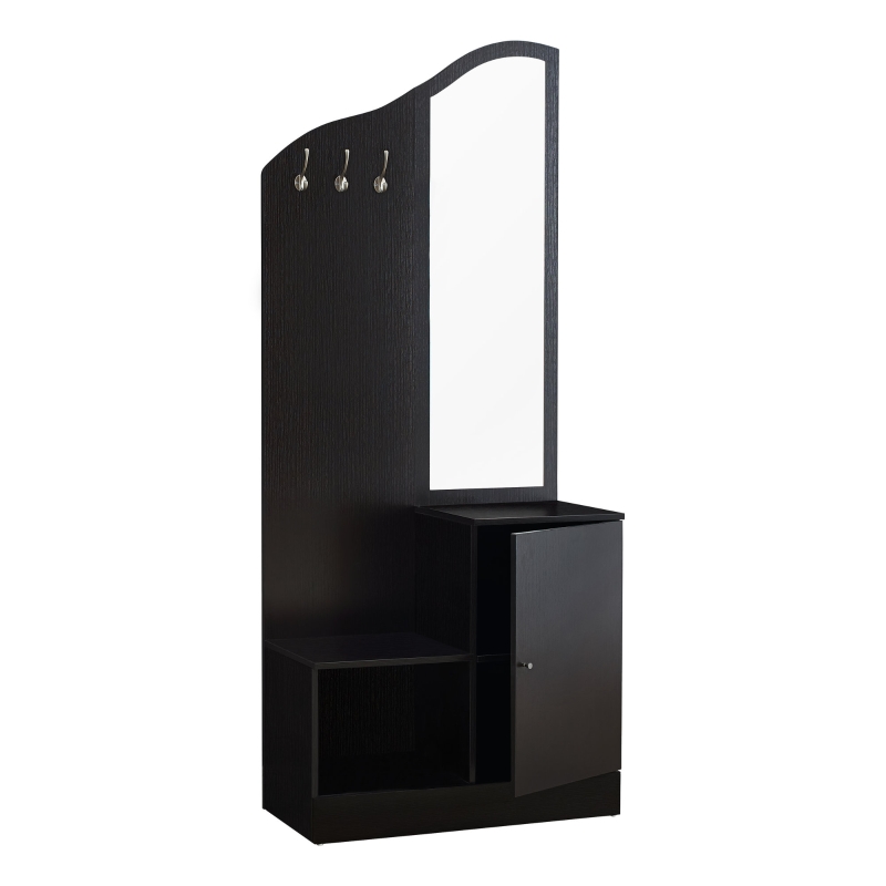 Monarch 75" Contemporary Wood Grain-Look 3-Hook Coat Rack Hall Tree Storage Bench - Cappuccino Brown Finish