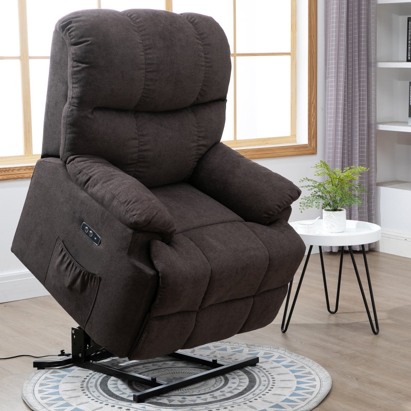 HOMCOM Electric Power Recliner LIft Chair Over Padded Plush Fabric with USB Charger