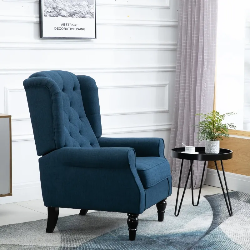 HOMCOM Fabric Tufted Club Accent Chair with Wooden Legs, Blue