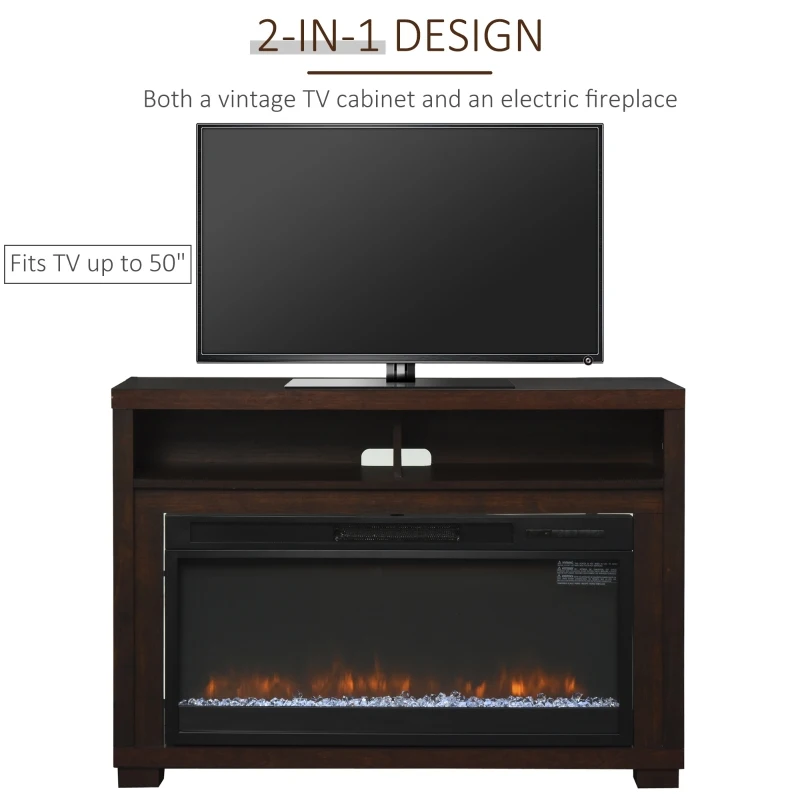 HOMCOM 43.75" W x 31.5" H Electric Fireplace Mantel TV Stand, Media Console Center Cabinet with Two Shelves and Remote Control, Brown