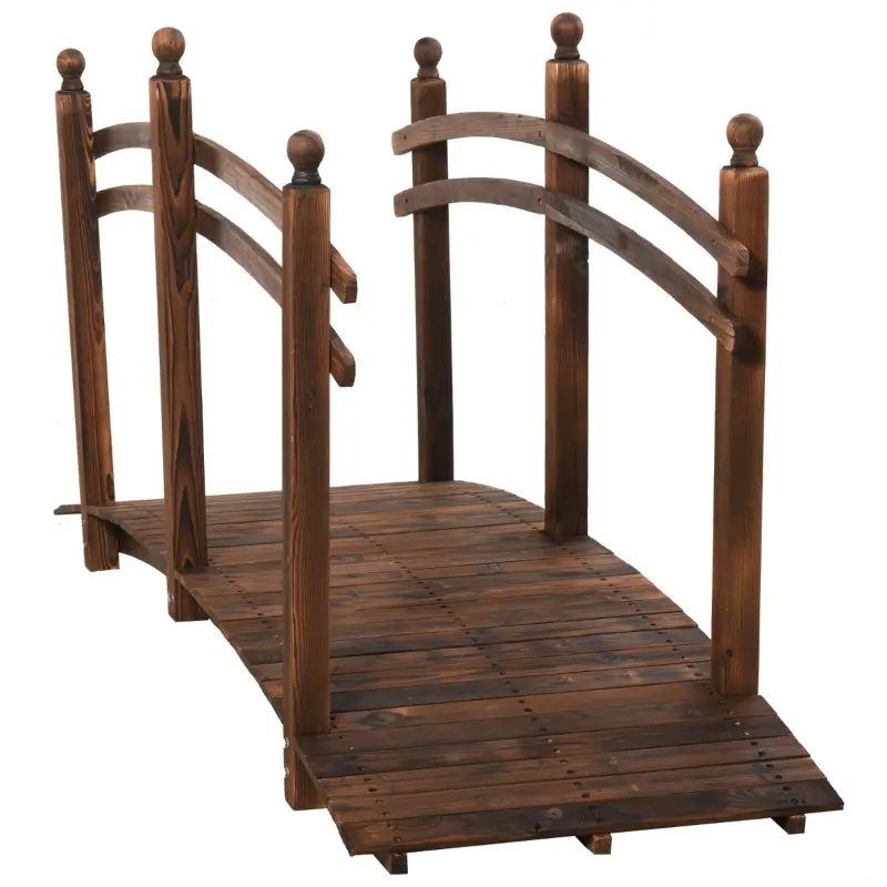 Outsunny 7.5' Fir Wood Garden Bridge Arc Walkway with Side Railings, Perfect for Backyards, Gardens, & Streams, Stained