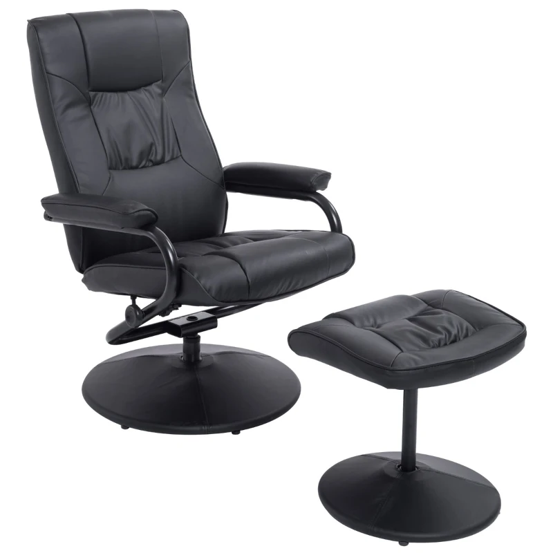 HomCom Ergonomic Faux Leather Lounge Armchair Recliner And Ottoman Set - Black